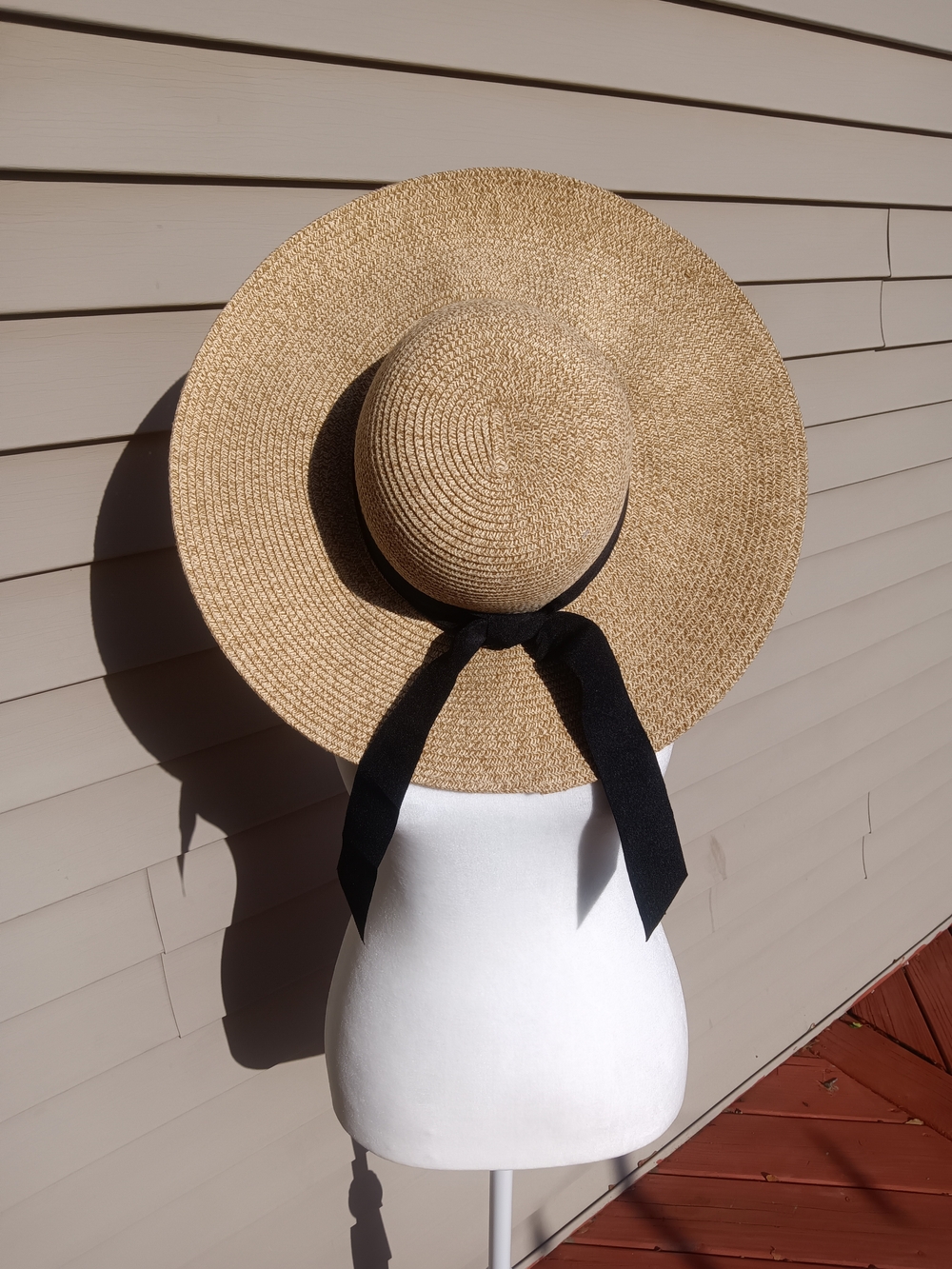 Straw Wide-Brim Sun Hat with Black Ribbon